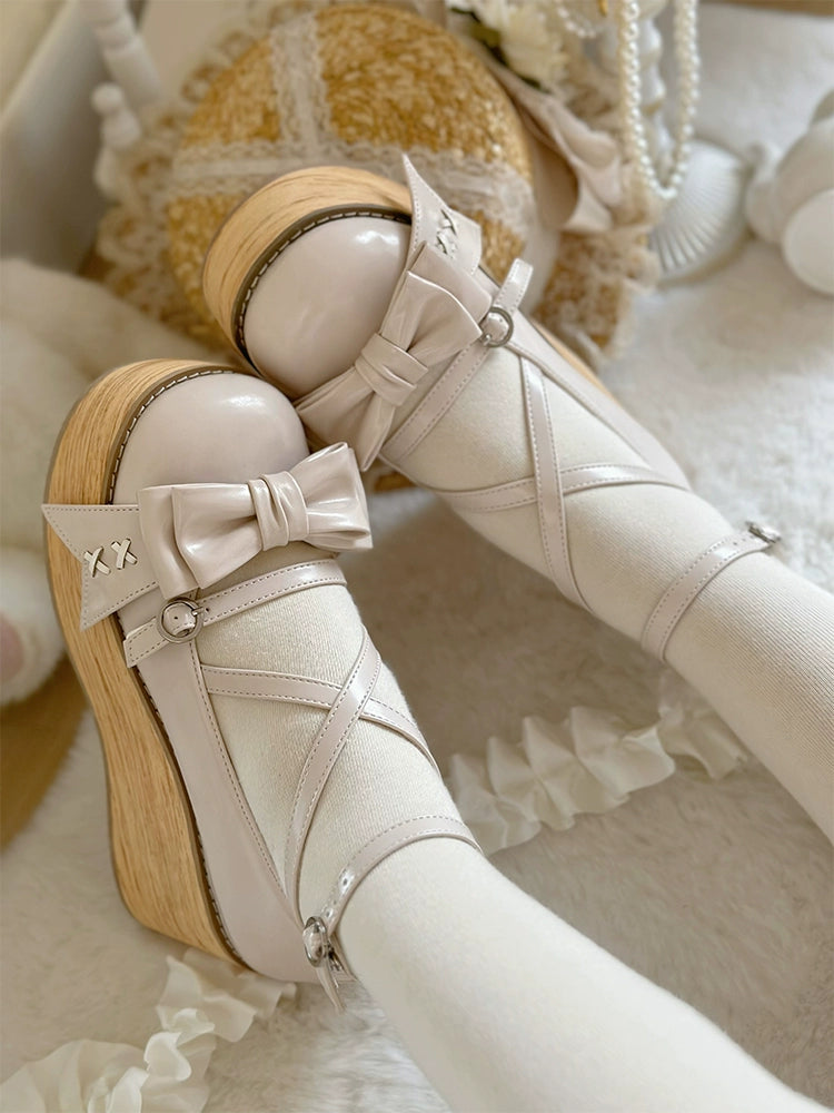 SeeYou~Sweet Cake~Sweet Lolita Platform Shoes Wood Grain