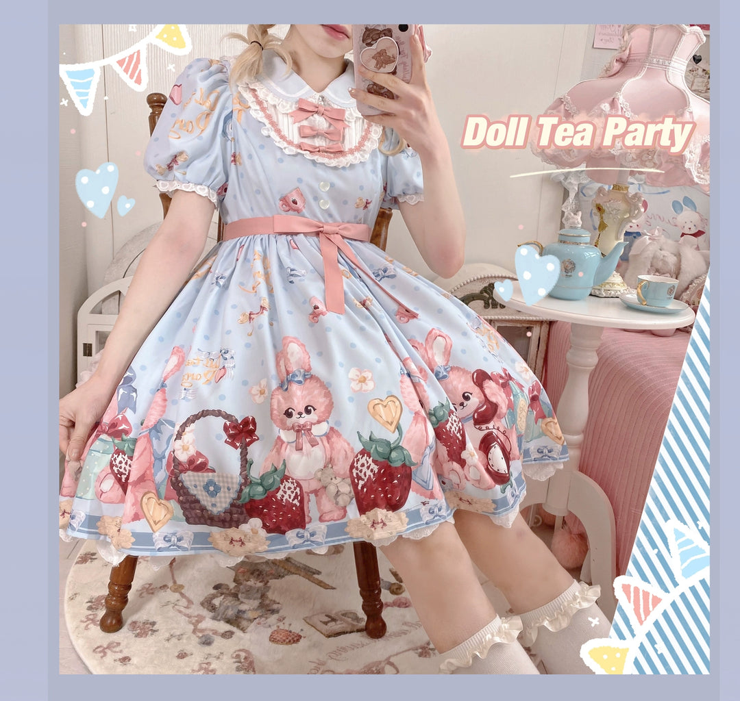 Doll tea party~Showa Rabbit~Kawaii Lolita Dress Summer Sweet Lolita OP JSK