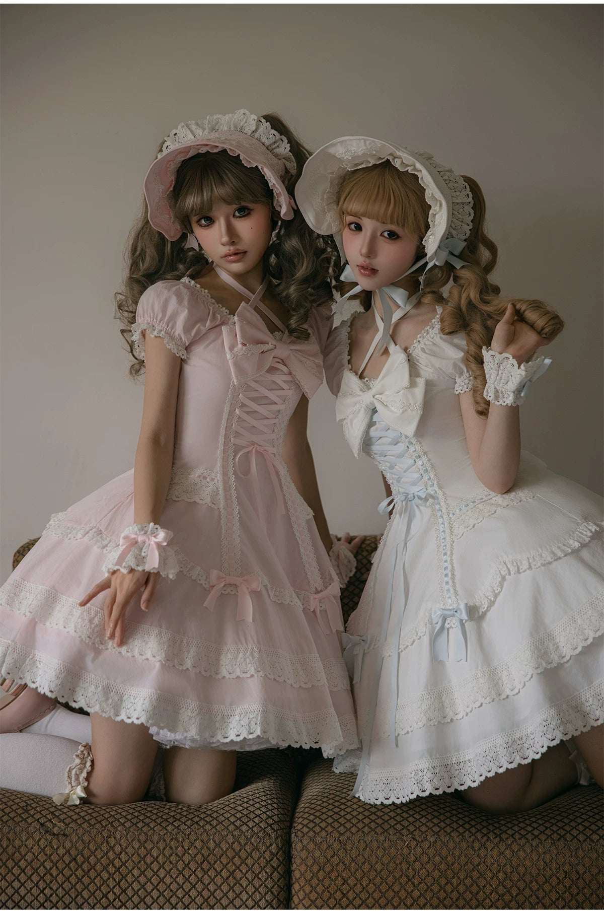 Showa Sweetheart - Old School Lolita OP Dress, Ruffled Lace Hem 45887:866761