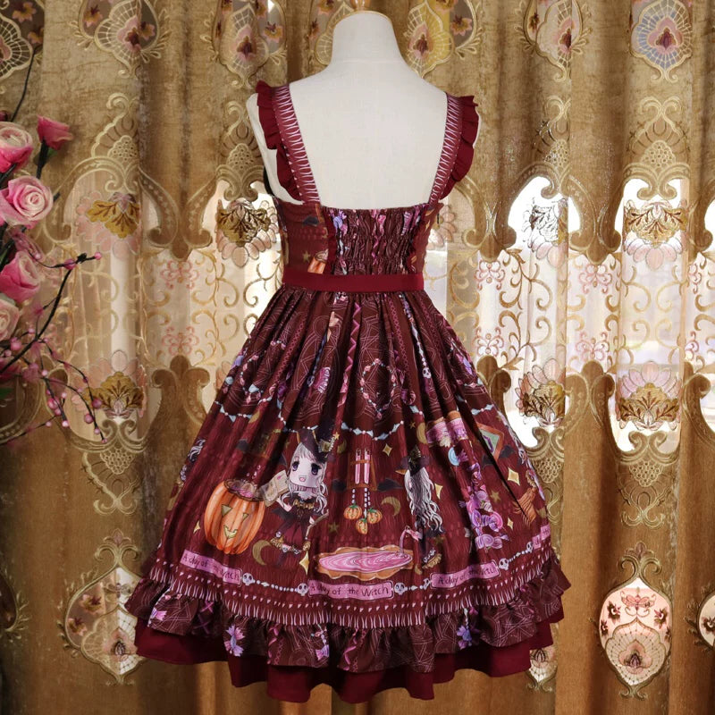 Halloween Sweet Lolita JSK Dress, Witch & Pumpkin Print 45945:869586