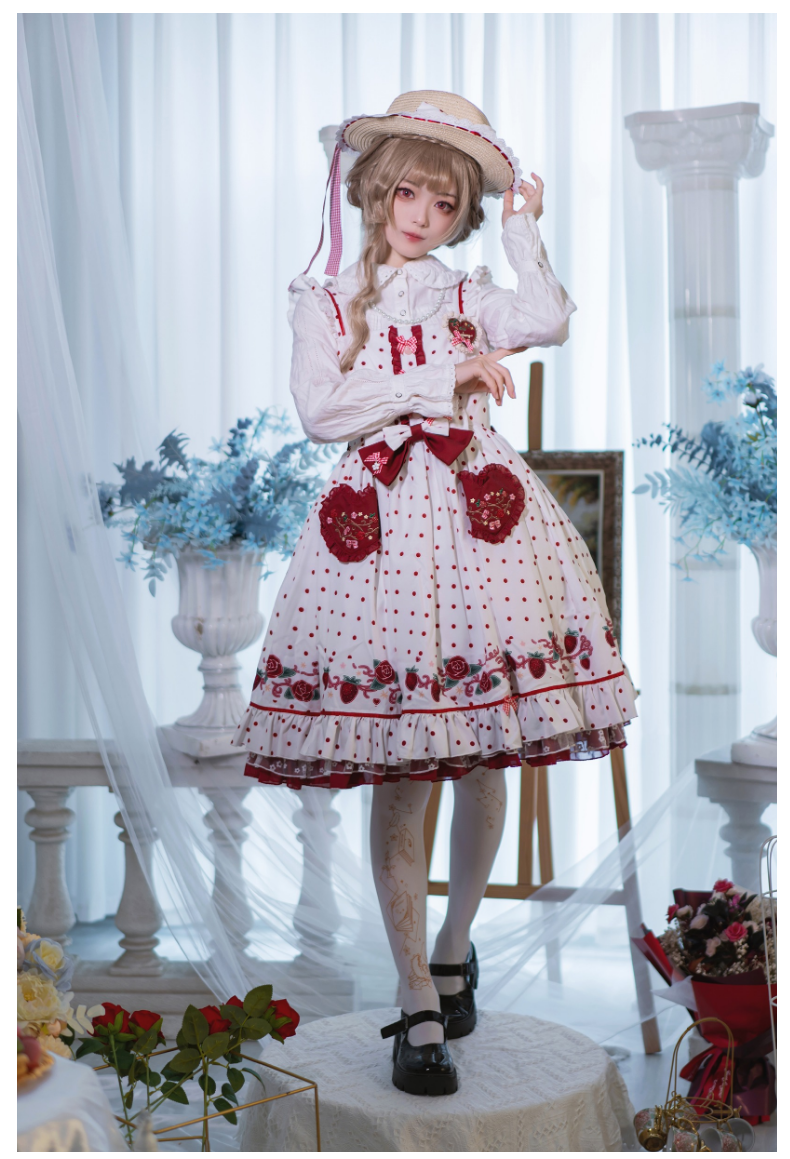 Forest Fluorescent Carps~Strawberry Diary~Sweet Lolita JSK Dress Strawberry Print   