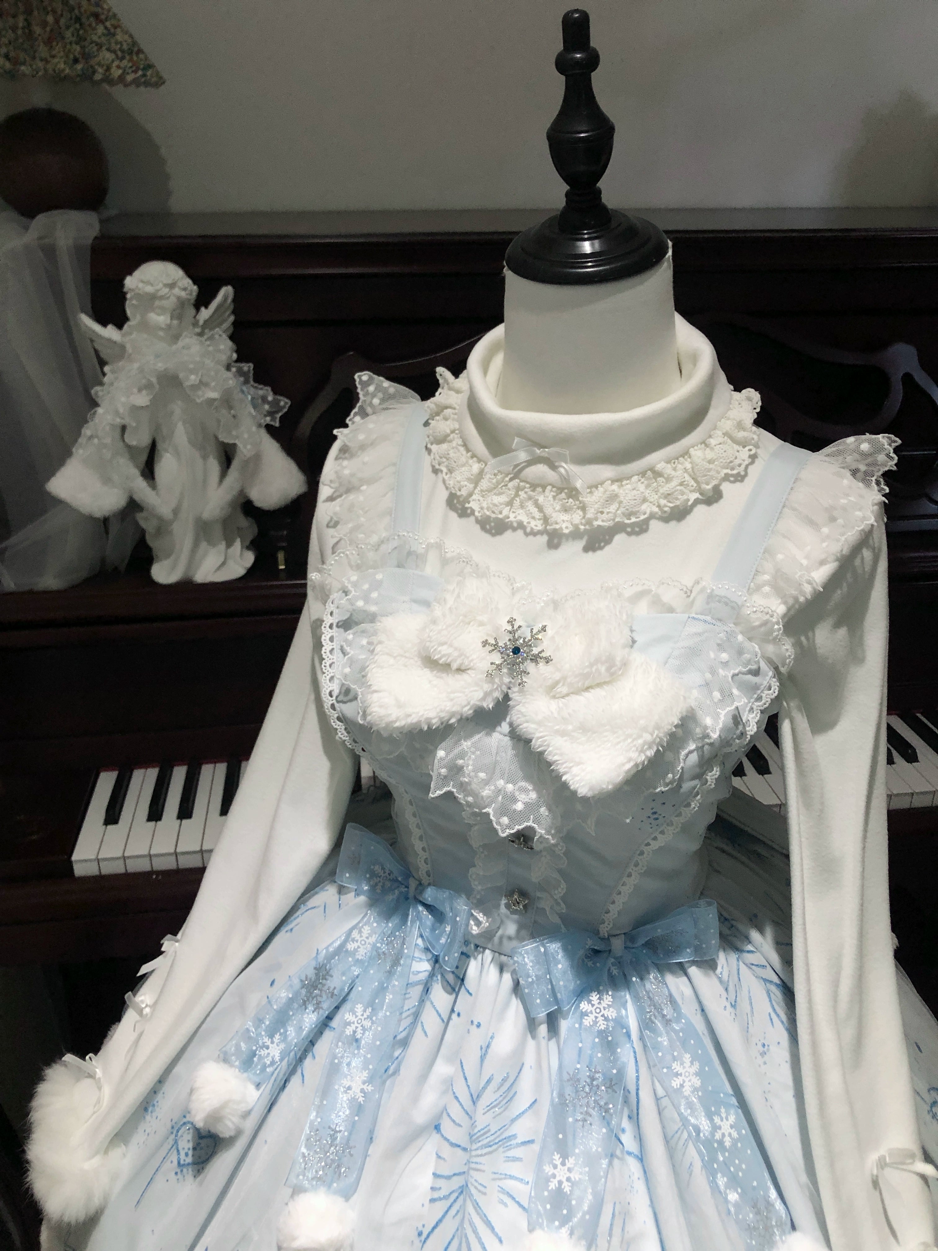 ZhiJinYuan - Snow Castle - Winter Sweet Lolita JSK Cape Dress, Blue Castle Print 44107:796470