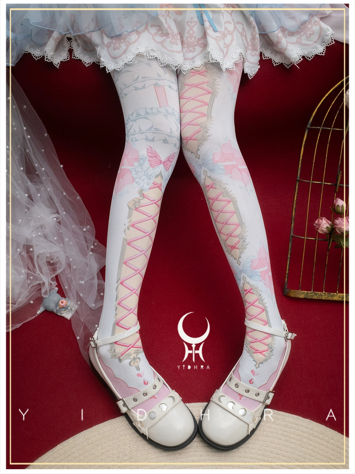 Yidhra - Gothic Lolita Pantyhose With Cute Prints Pink F