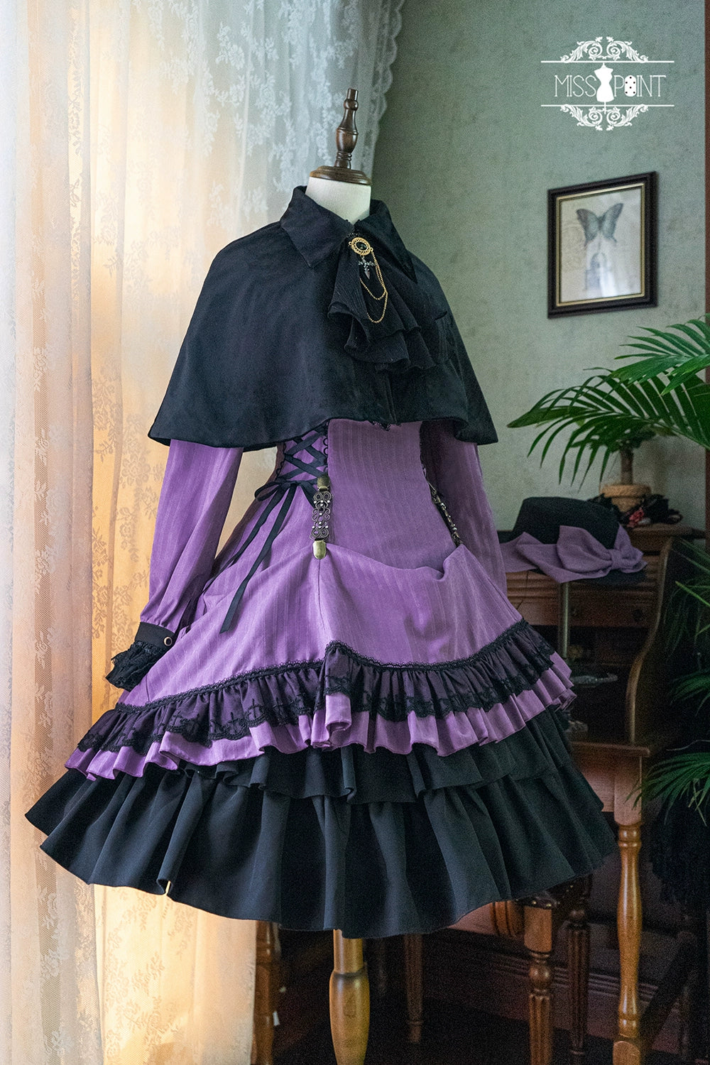 Miss Point~Perintz Manor~Gothic Lolita OP Long Sleeve Retro Lolita Dress 39904:642956