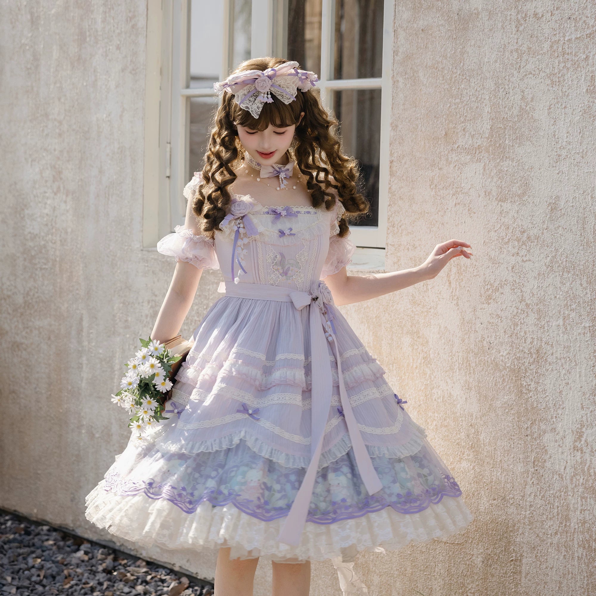 Lily of the Valley Lamb - Classic Lolita Tiered Hem JSK Dress with Embroidery 45277:852084