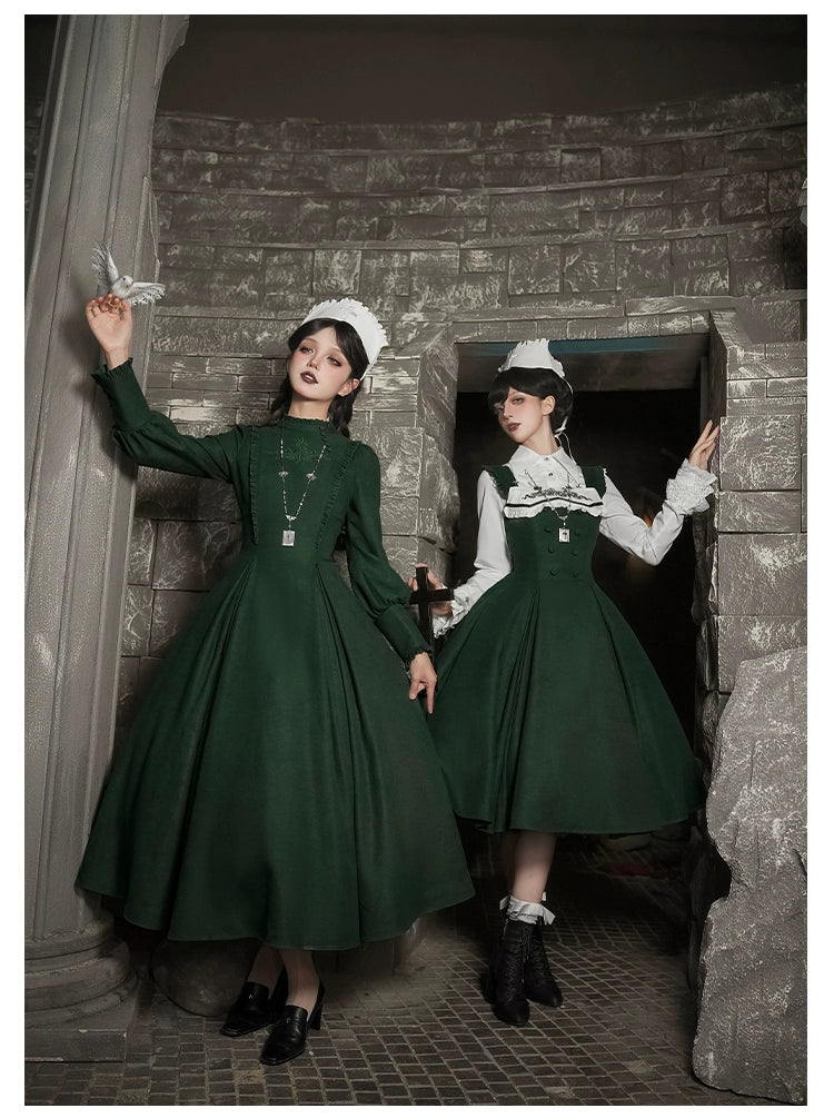 With PUJI - Letter and Poetry · Abyss Clinic - Gothic Lolita Green Dress Set 43929:789714