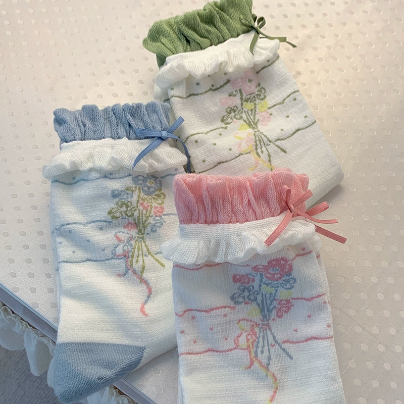 Roji Roji - Spring Floral - Sweet Cotton Lolita Ankle Socks