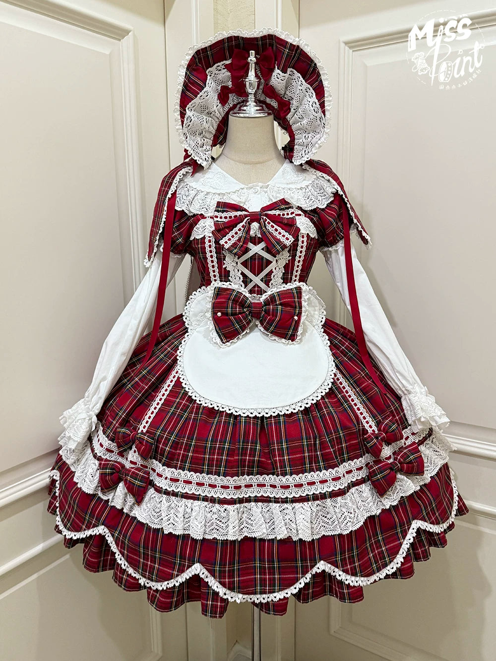 Plaid Petal Bunny - Old School Lolita Plaid OP Dress, Petal-shaped Hem 44673:818196