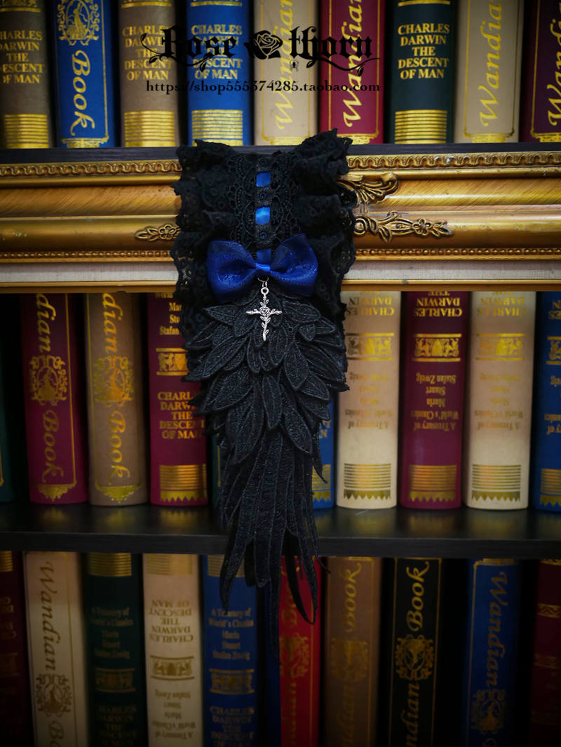 Rose Thorn - Devil Wings - Gothic Lolita Headband with Cross Pendant Custom Clolor Navy + Black