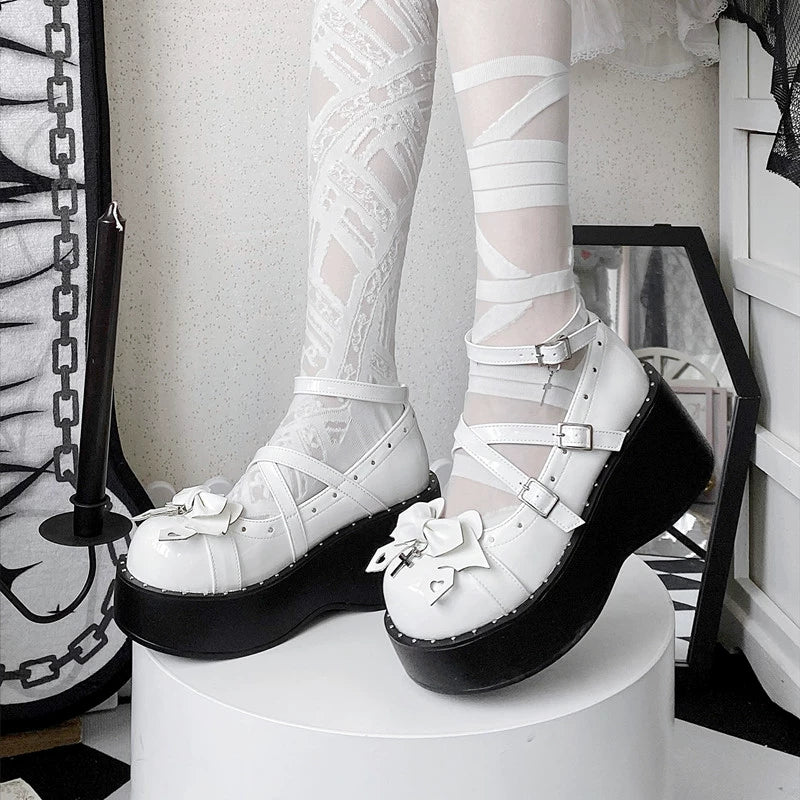 (BFM)Bondora~Devil Cross~Punk Lolita Shoes Cross High Platforms Shoes