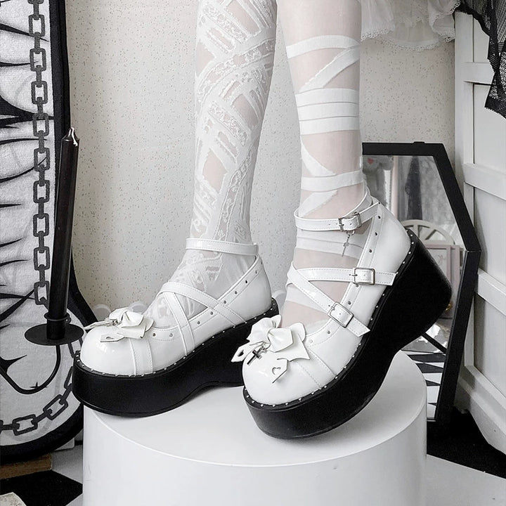 (BFM)Bondora~Devil Cross~Punk Lolita Shoes Cross High Platforms Shoes   