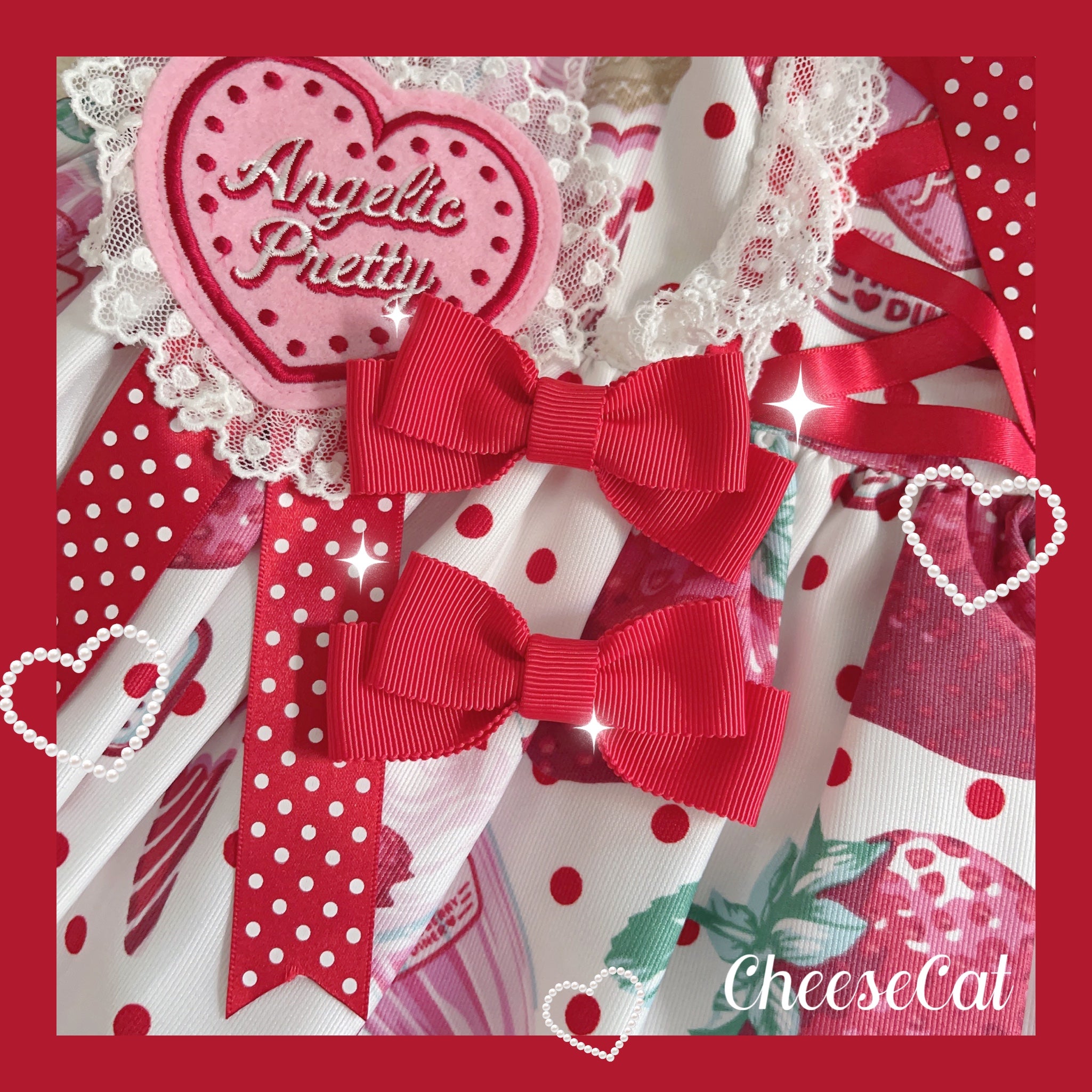 Cheese Cat - Fluffy Lop-Eared Bunny Sweet Lolita Hairband Red Brooch (1 pair)