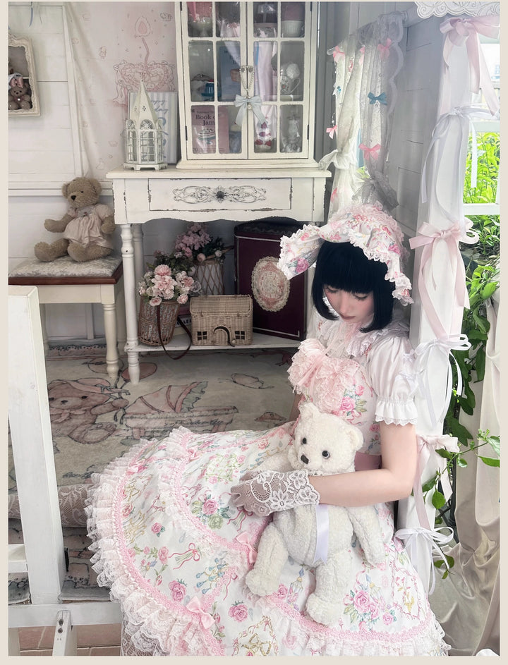 TaTaTa Lolita~Spring 2025~Old School Lolita Jumper Dress with Floral Prints & Lace
