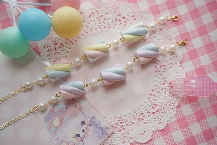 Cat Tea Party~Sweet Lolita Accessories Simulated Cotton Candy Clay Bracelet Necklace   