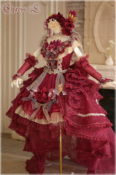 Elpress L~Rose Princess in Snow~Luxuriant Sweet Lolita Jumper Skirt S wine red 