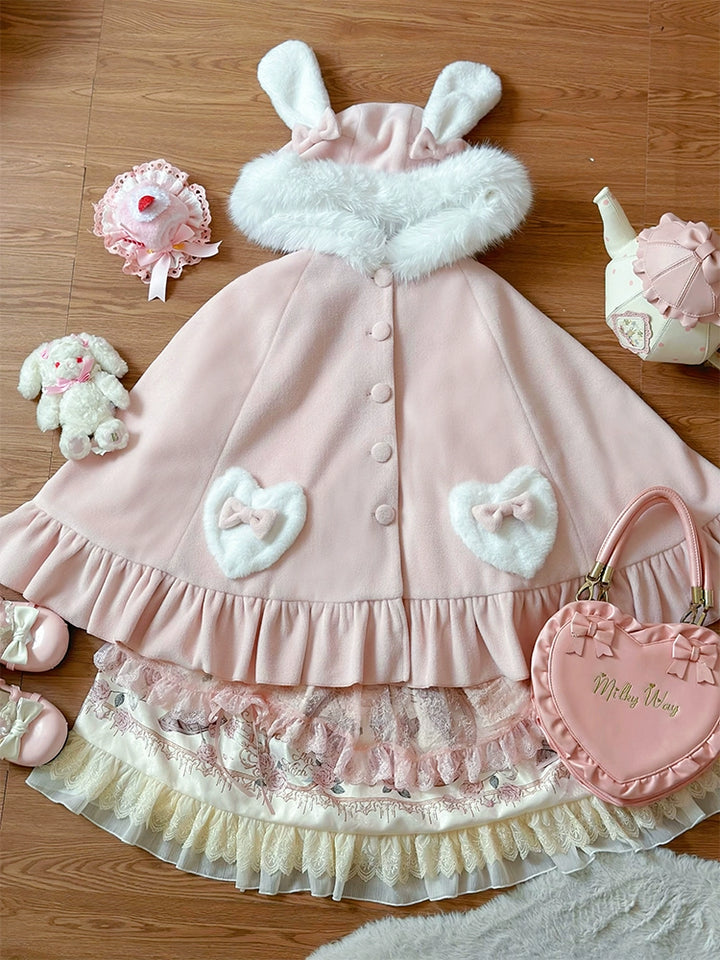 ZhiJinYuan~Winter Kawaii Lolita Cape with Bunny Ear Hood