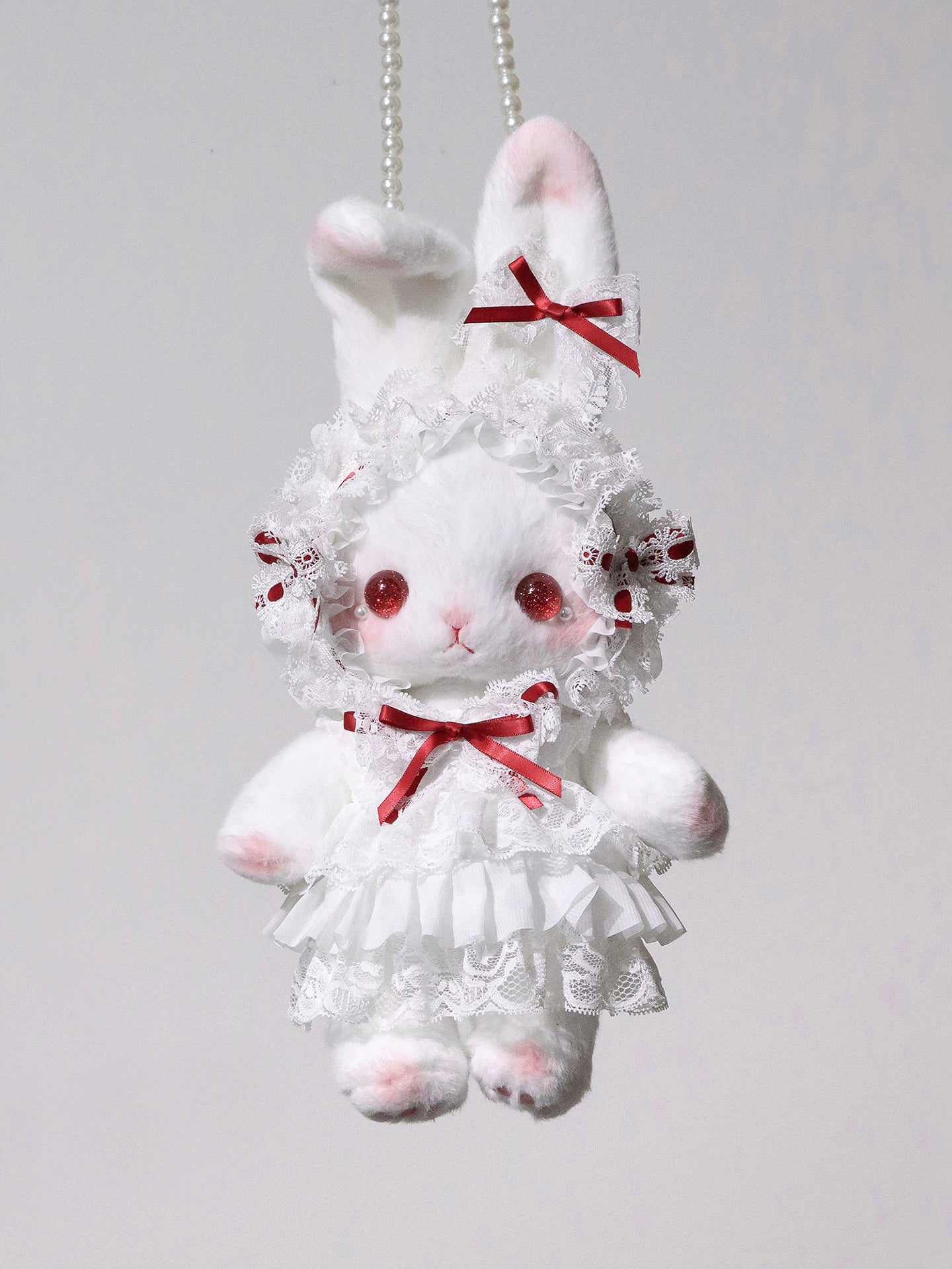 Bear Star - Plush Bunny Lolita Bag, Detachable Pearl Chains Red Bunny Bag + Crossbody Chain