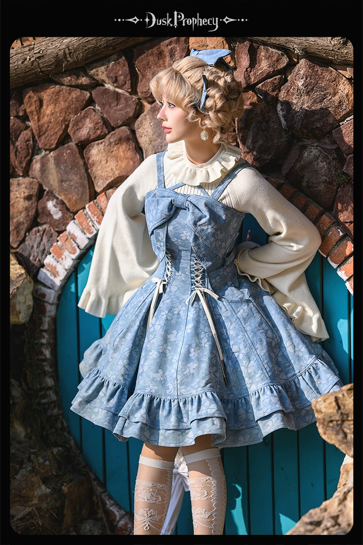 DuskProphecy~Egret 2.2-3.1 Version~Sweet Lolita Denim JSK Bust-Supporting Dress