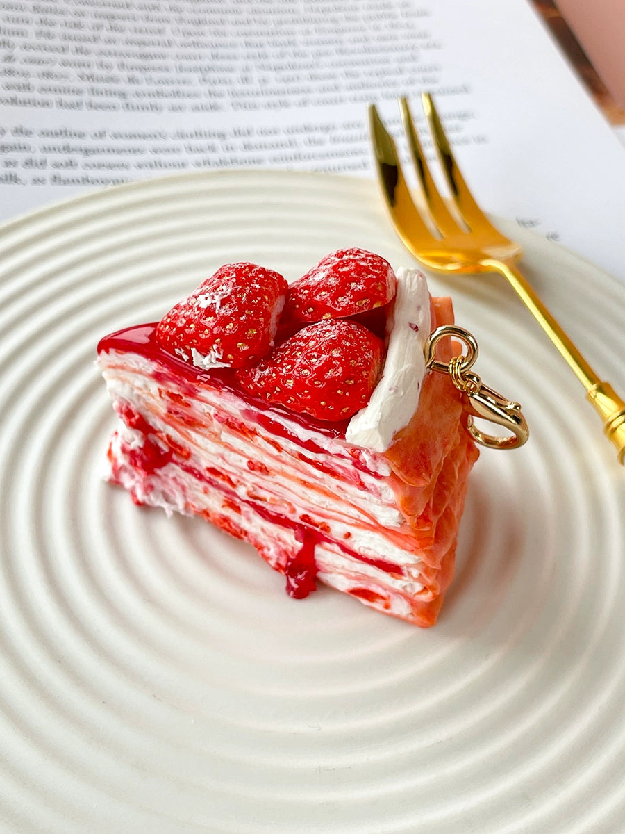 Cornnn~Kawaii Lolita Charm Strawberry Mille-Feuille Cake Pendant Handmade S red 