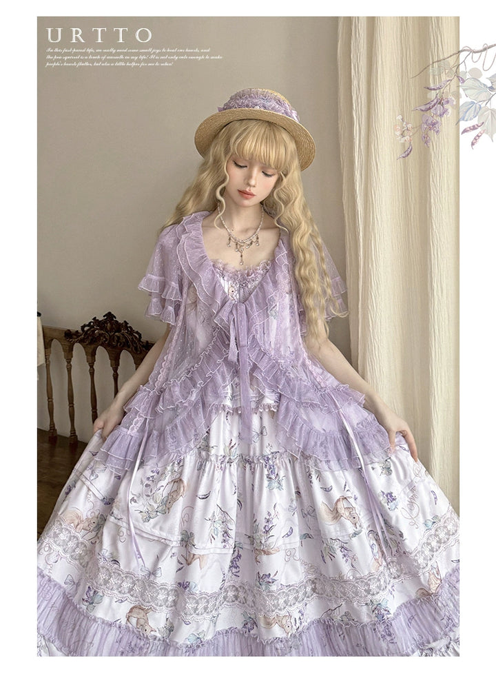 Urtto~Pea Squirrel~Country Lolita Purple JSK Dress with Tulle Cardigan