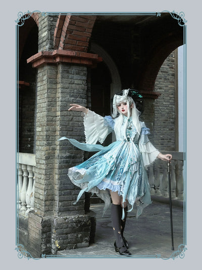 (BFM)YingLuoFu~Cthulhu Mythos~Halloween Elegant Blue Lolita OP Dress   