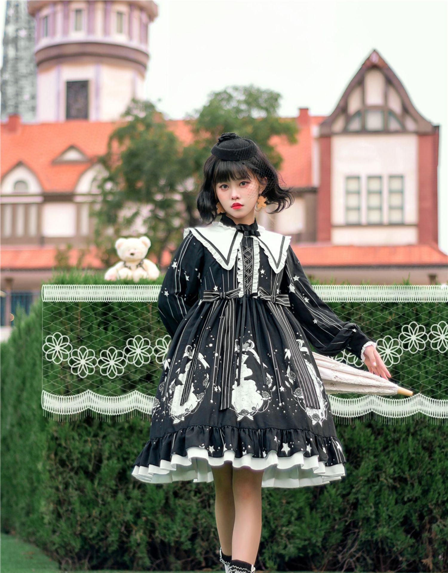 Niu Niu~Plus Size Lolita OP Dress Black Long Sleeve 13904:187142