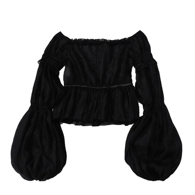 Balladeer~Classic Lolita Shirt Puff Sleeves Open Shoulder Blouse S Black 