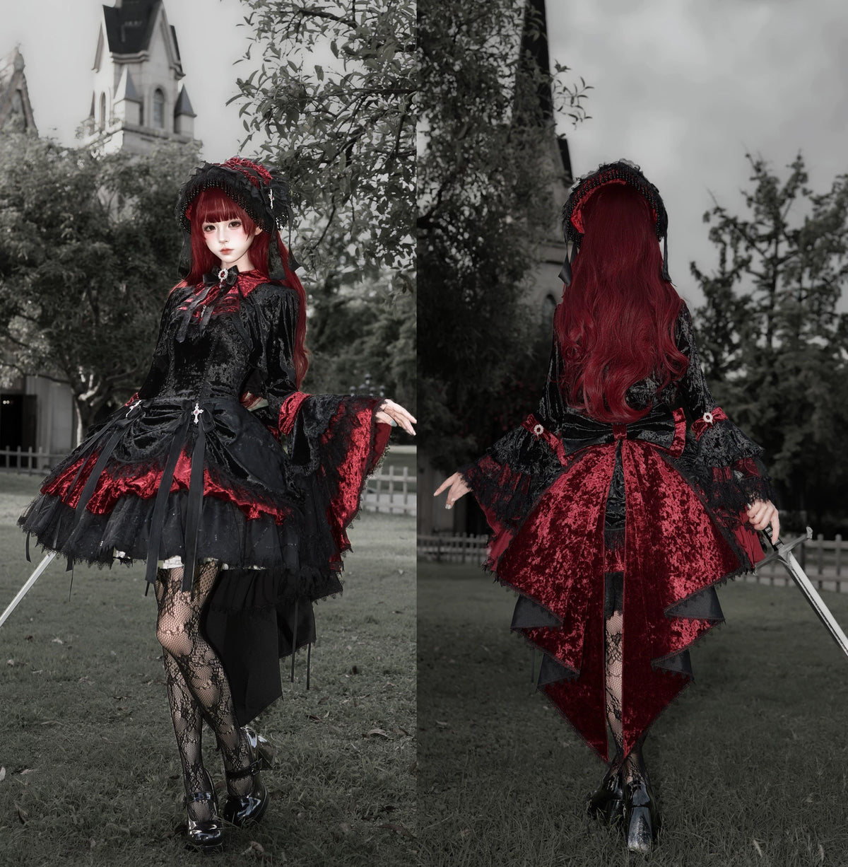 Dark Raven Poem - Gothic Lolita JSK & Bolero Dress Set, Diamond Velvet 45967:869781