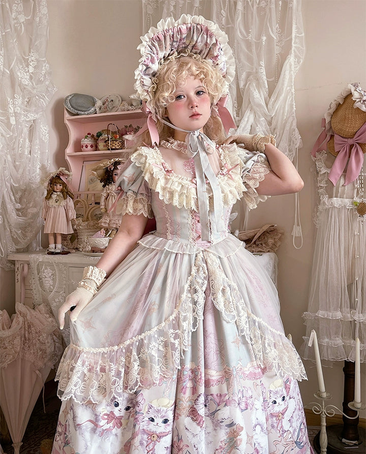 Bolero~Liliana Cat~Sweet Lolita Gorgeous OP Dress with Soft Lace & Organza