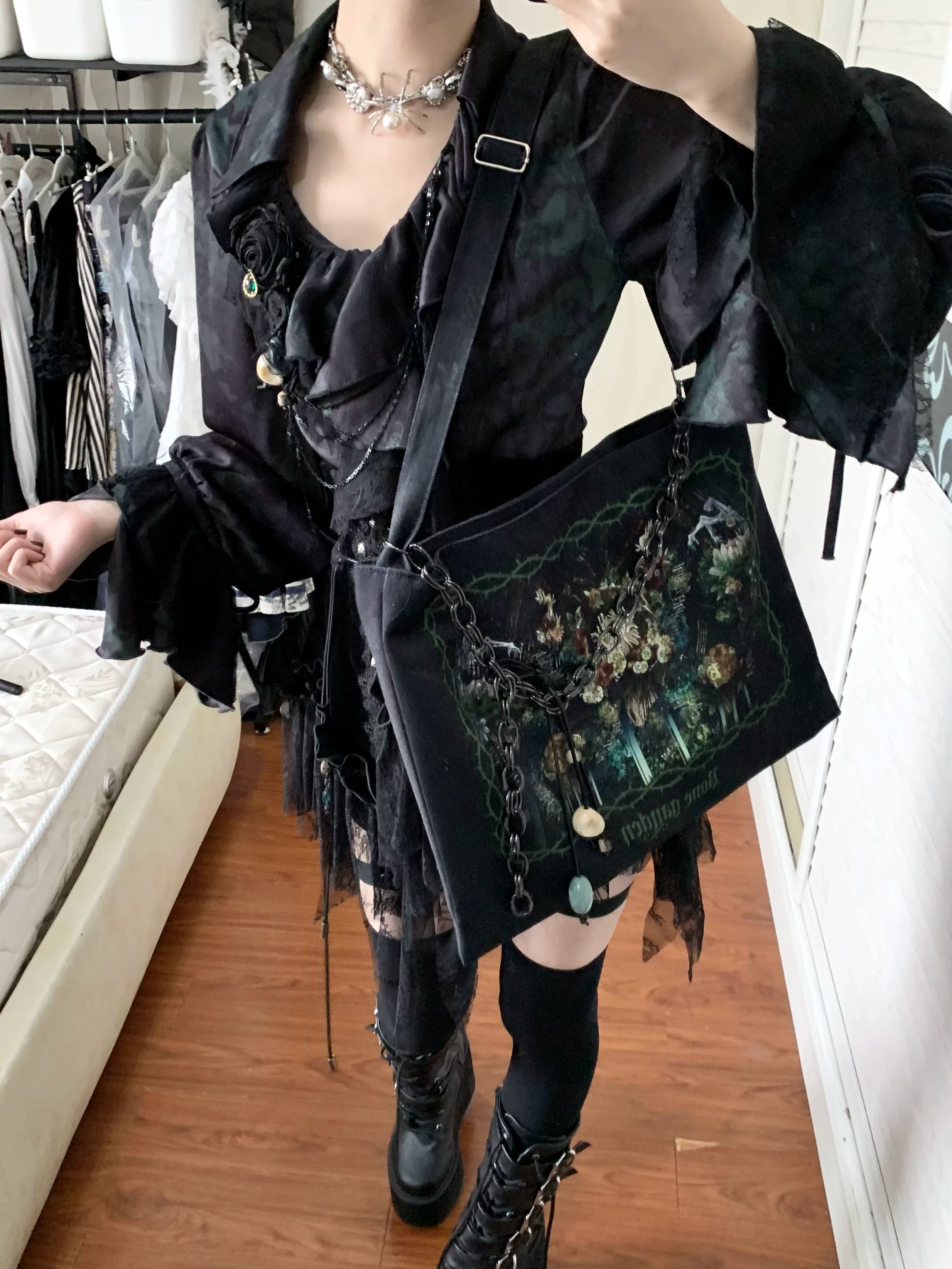 Bone Garden - Gothic Lolita Printed Tote Bag, Adjustable Strap 45188:839592