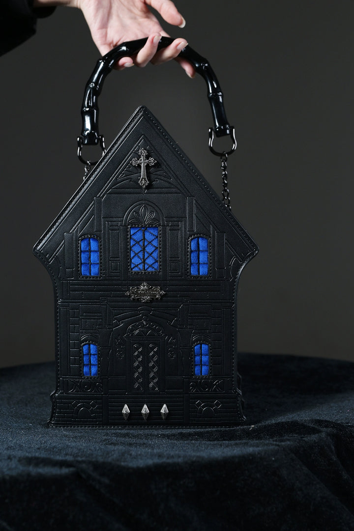 LilithHouse~Horror House~Gothic Lolita Handbag PU Crossbody Bag Dark blue window