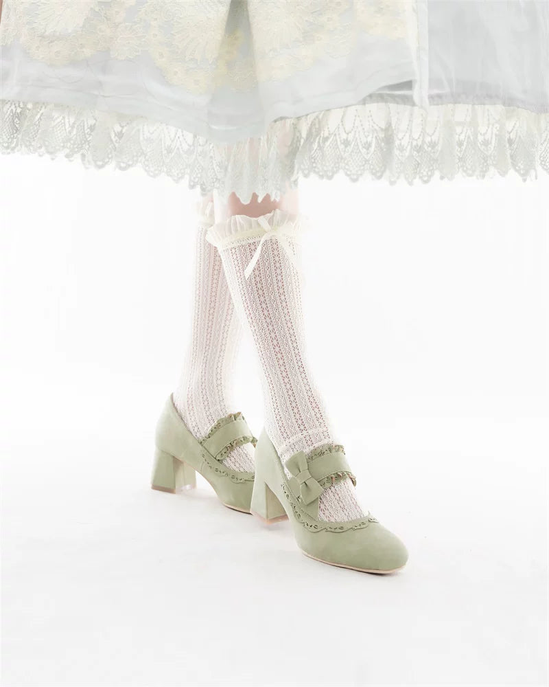 Heidi Manor - Classic Lolita Chunky Heels Shoes, Cutout Trims 44499:812240