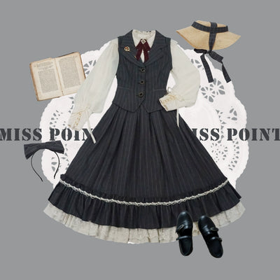 Miss Point~Rose Doll~Elegant Lolita Striped Fishbone Skirt   