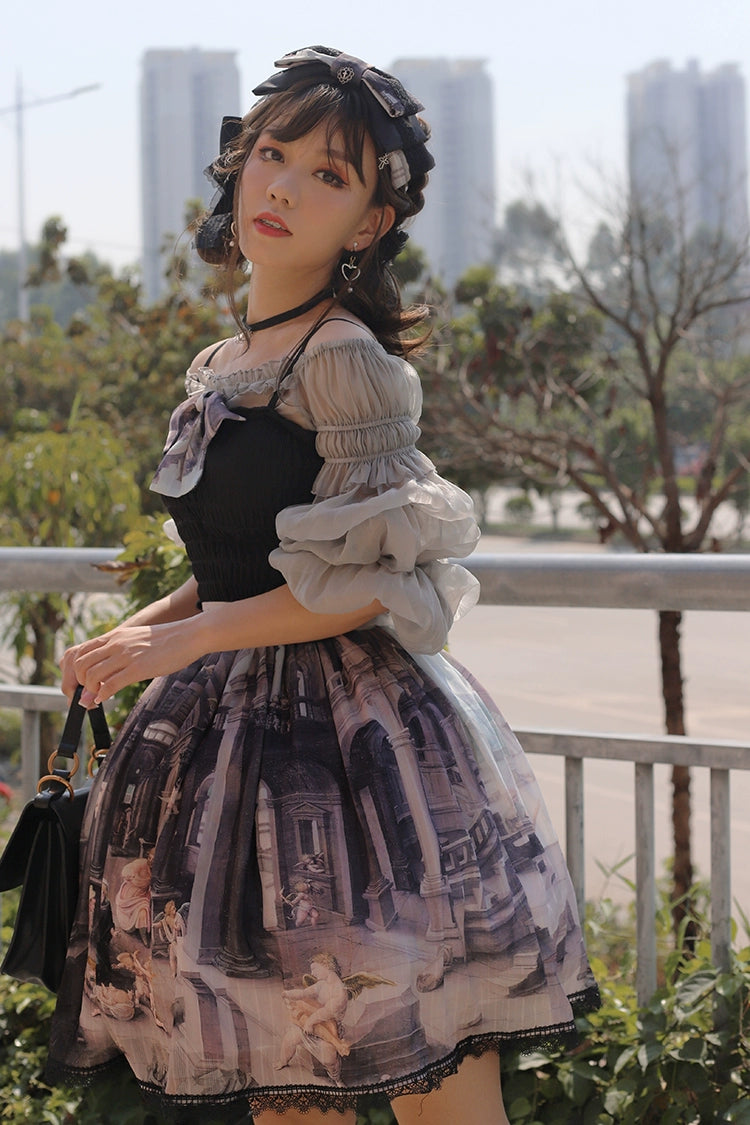 Balladeer~Classic Lolita Shirt Puff Sleeves Open Shoulder Blouse 36010:511644