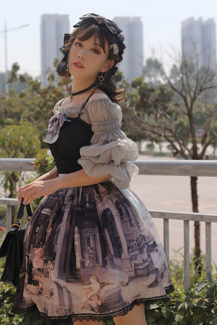 Balladeer~Classic Lolita Shirt Puff Sleeves Open Shoulder Blouse   