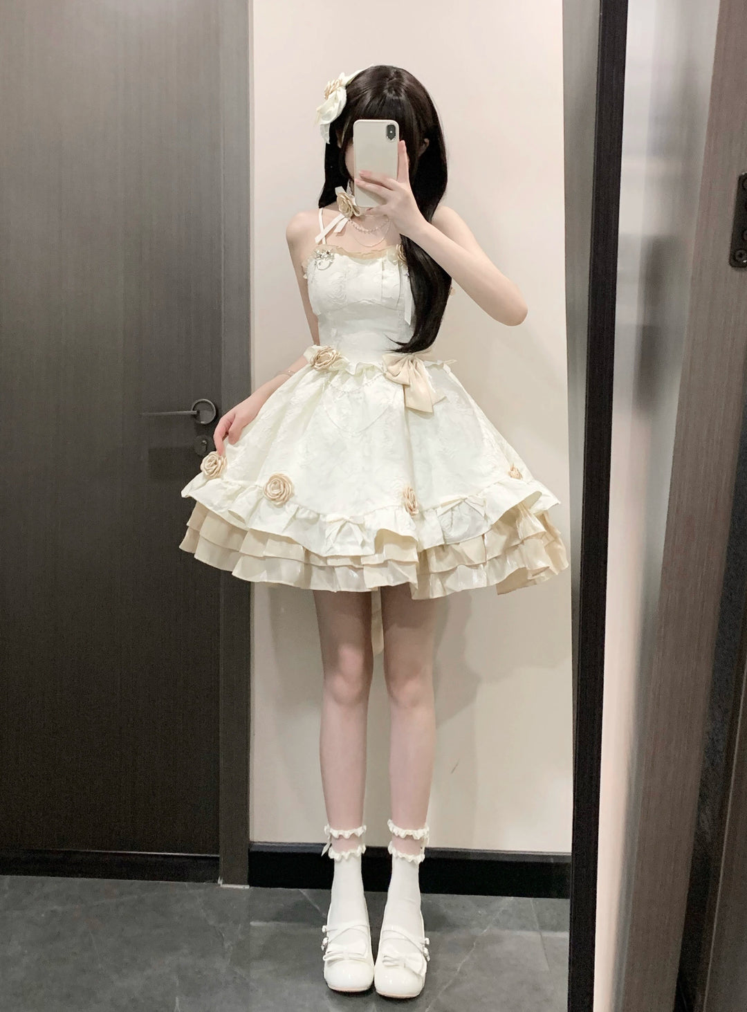 (Buyforme)Platycodon House~Romantic Contract Lolita Twin Rose Gothic JSK XS apricot gold set (without headwear) pre-order 