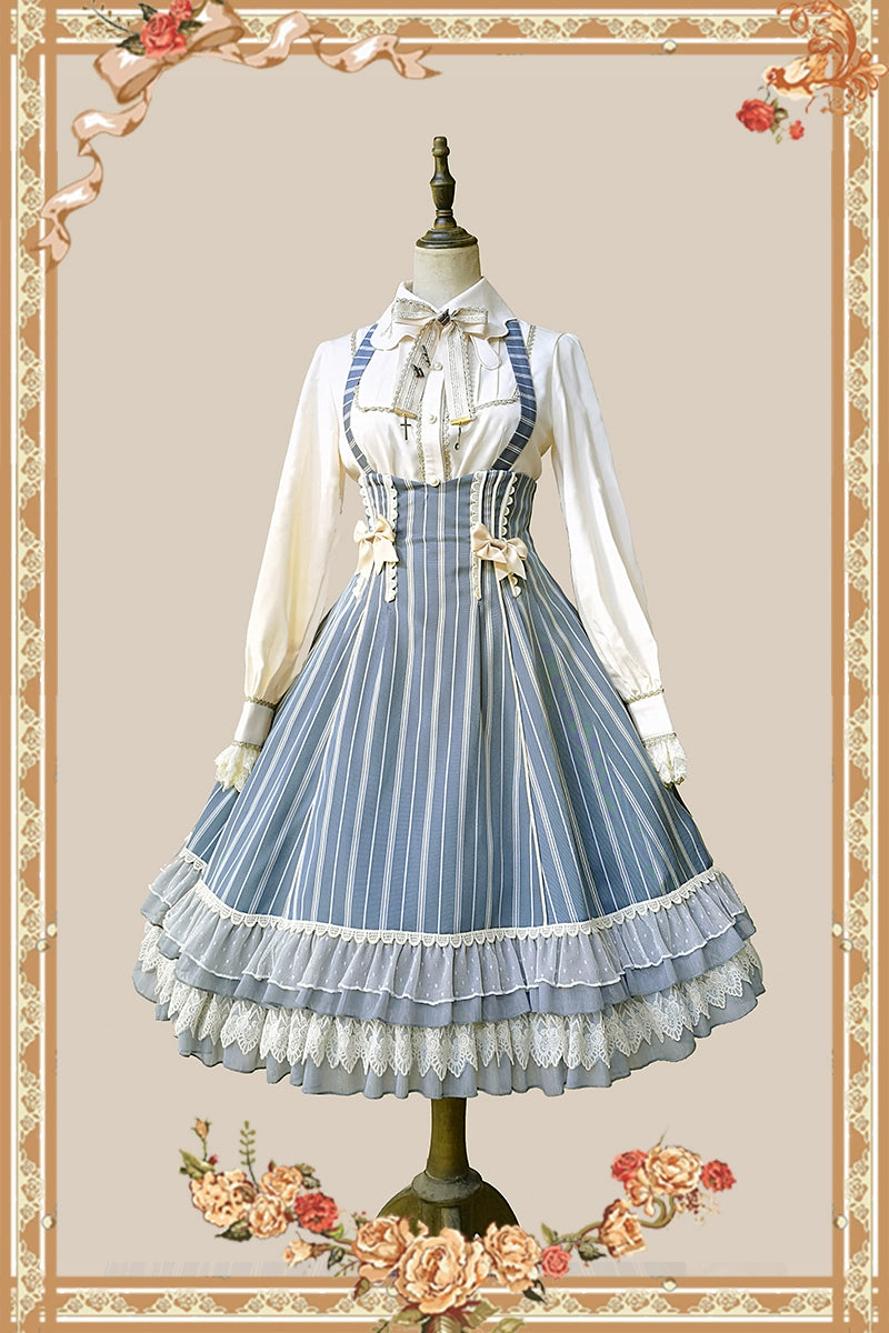 (Buy for me) Infanta~Elegant Lolita Stripe High-waist Jumper Dress Set and Cape 22624:320982