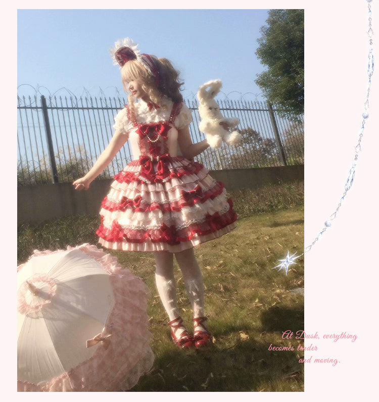 Sakurahime~Ribbon Strawberry~Sweet Lolita JSK and BNT with Old School Lolita Style 42537:744366