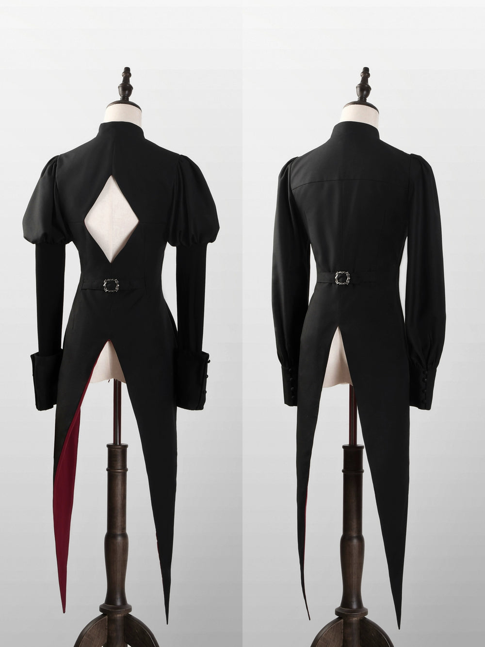 LetterfromGod - Night Guardian - Ouji Lolita Tailcoat With Optional Sleeve/Button/Back Styles Red Lining - Juliet Sleeve/Drawstring Closure/Hollow Back XS