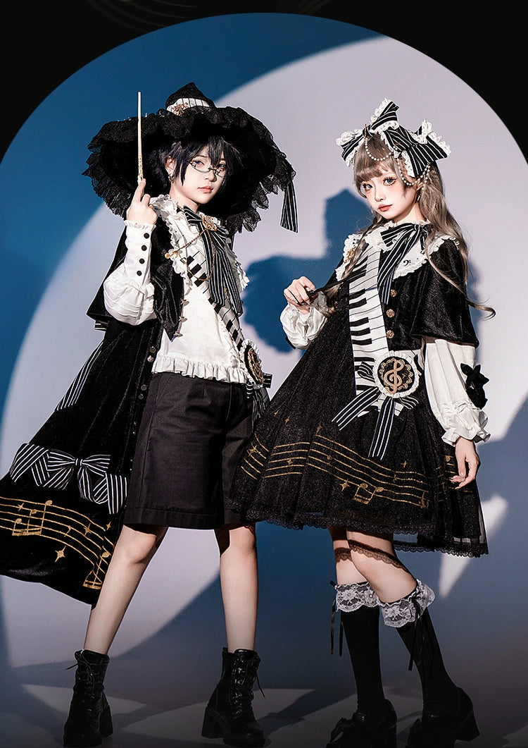 Forest Fluorescent Carps - Black and White Sonata - Ouji Lolita Vest Suit and Vintage Lolita OP Dress 42067:724818