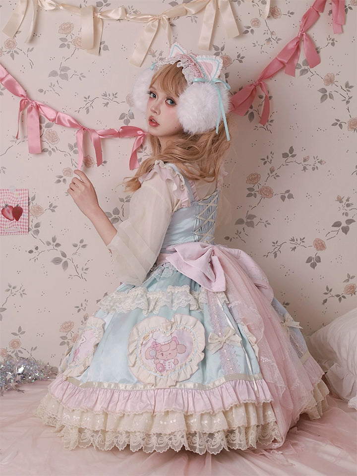 Mewroco~Sweet Lolita Dress Set Tiered JSK OP with Detachable sleeves