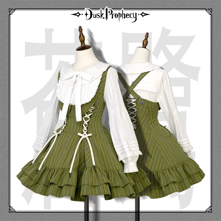 DuskProphecy - Heron - Classic Lolita Striped JSK Dress, Halter Neckline (L M S XL) 44313:802973