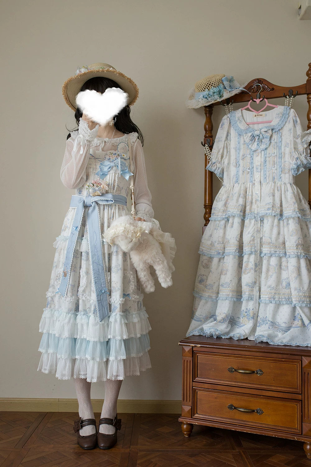 Bloom Lamb - Classic Lolita Embroidered JSK Dress, Tiered Hem 45519:851332