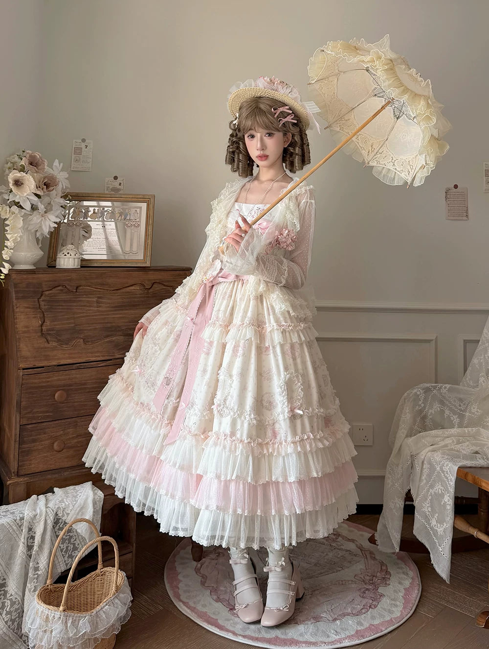 Bloom Lamb - Classic Lolita Embroidered JSK Dress, Tiered Hem 45519:851374