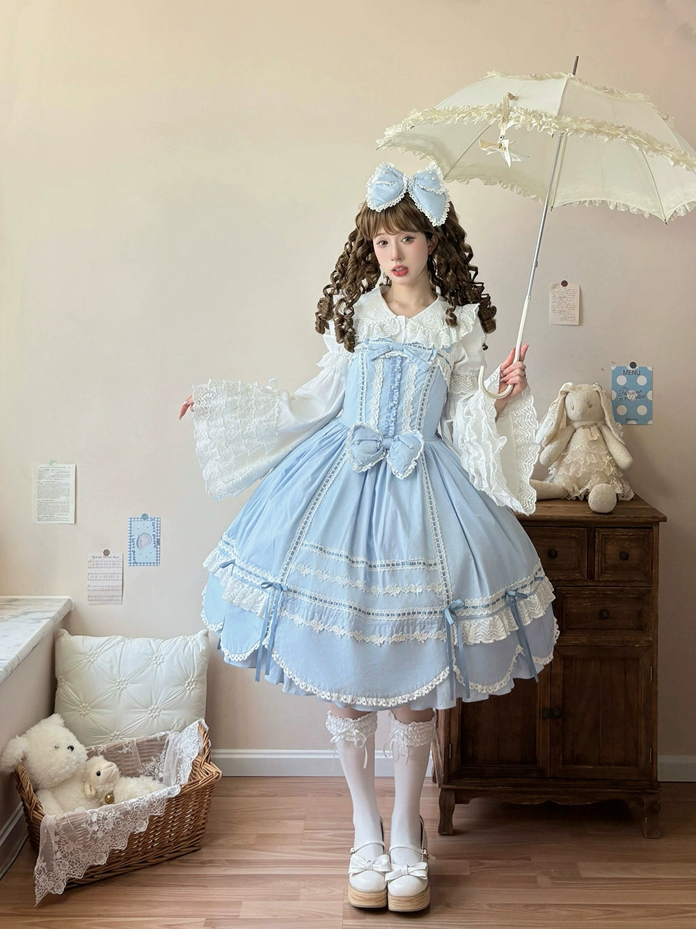 Vintage Petal Rabbit - Cotton Old School Lolita JSK Dress With Petal-Shaped Hem 43136:769600