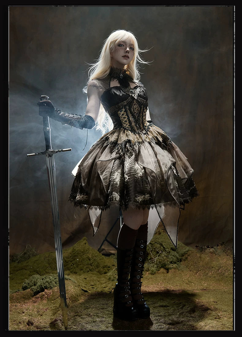 Bone Dragon - Gothic Lolita Corset JSK Dress Set with Embroidery (2XL L M S XL XS / Pre-order) 45654:856874