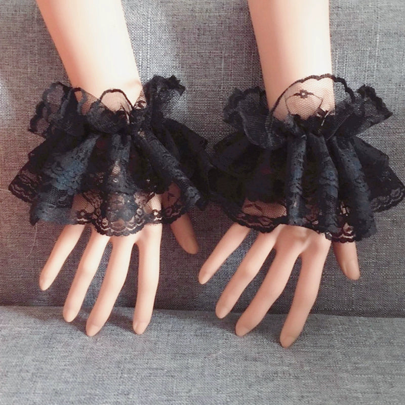 (BFM)BeiBei Handmade~Kawaii Lolita Cuffs Hand Sleeves Lace Bracelet Black lace arm sleeves  