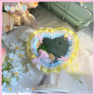 Bear Doll~Sweet Lolita Portable Students Mirror yellow+mirror base  
