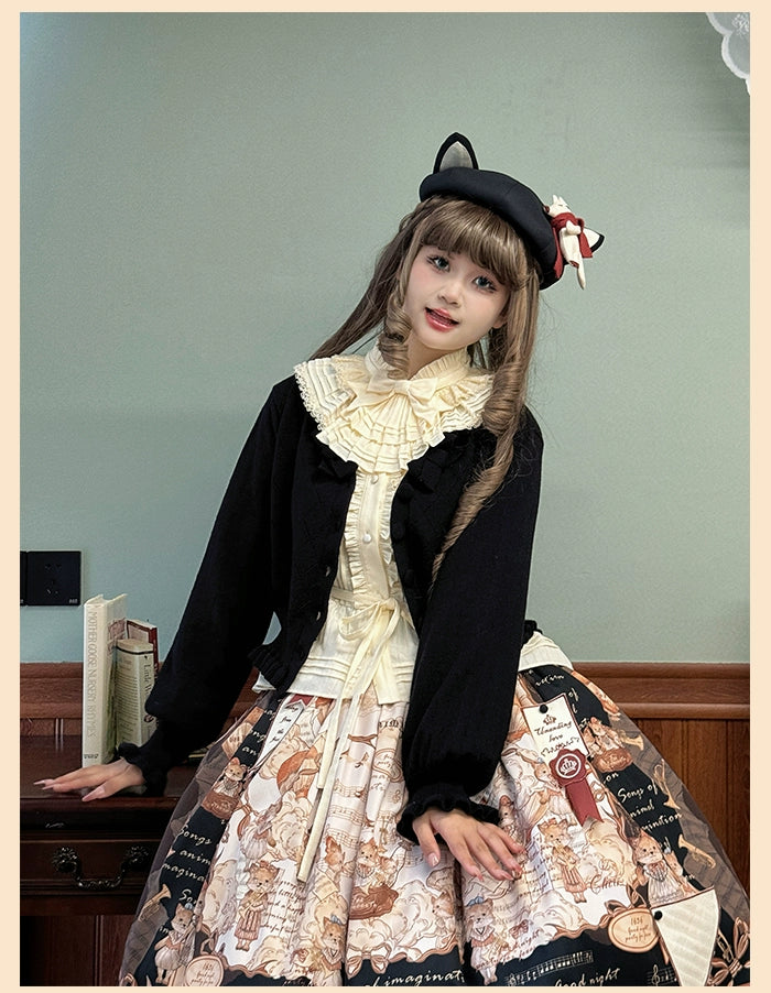 Alice Girl~Fox Band~Sweet Lolita Cardigan Bow Ruffled Sweater