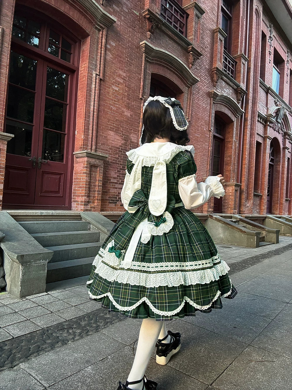 Plaid Petal Bunny - Old School Lolita Plaid OP Dress, Petal-shaped Hem 44673:818315